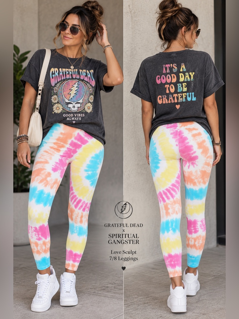 GRATEFUL DEAD x SPIRITUAL GANGSTER Love Sculpt Tie Dye 7/8 Leggings EUC